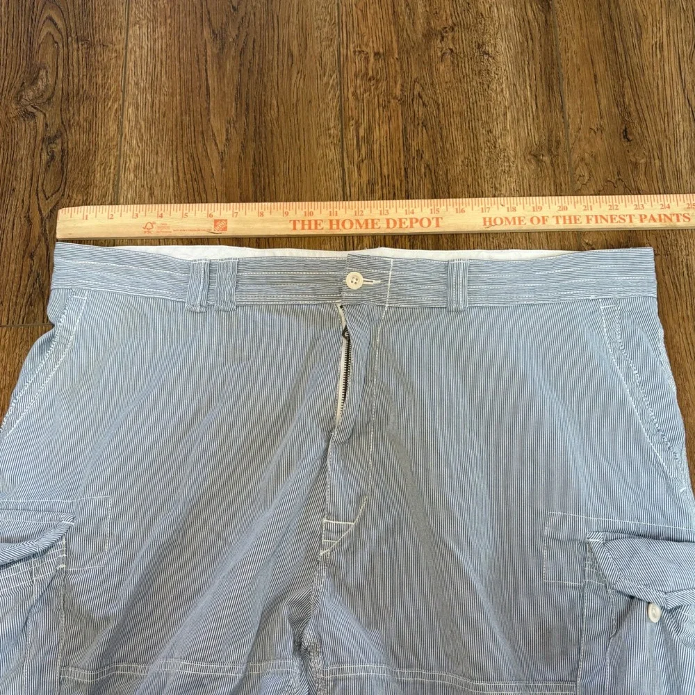 Polo Ralph Lauren pinstripe cargo shorts mens 46B white blue baggy preppy cotton